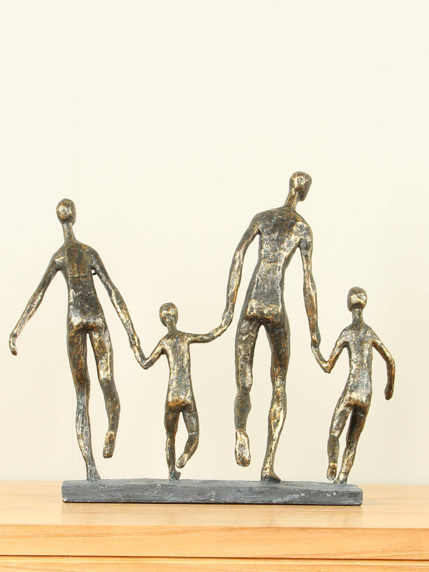 Figur für den Innenbereich - Bronzefarben - Polystone - Familie 2 Kinder - 32x35x10 cm – Bild 3