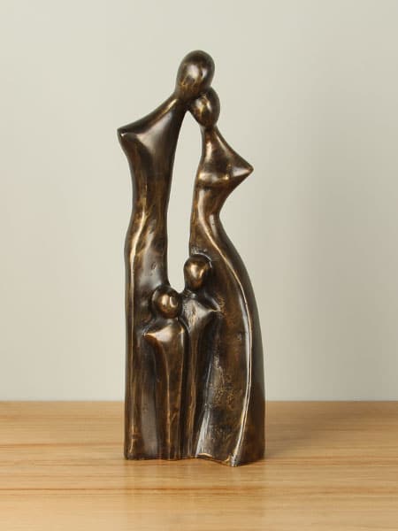 Skulptur für drinnen oder draußen - Bronze - Familie, 2 Kinder - 38x16x10 cm