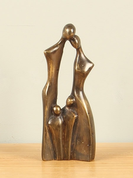 Skulptur für drinnen oder draußen - Bronze - Familie, 2 Kinder Klein - 16x7x4 cm