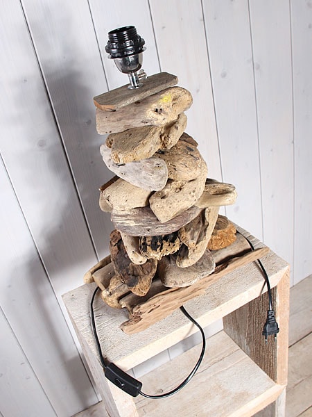 Holzdekoration - Hellbraun - Treibholz - Tischlampe mit Lampenschirm ecru - 60x30x20 cm – Bild 3
