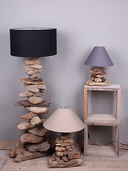 Holzdekoration - Hellbraun - Treibholz - Tischlampe mit Lampenschirm grau - 60x30x20 cm – Bild 4