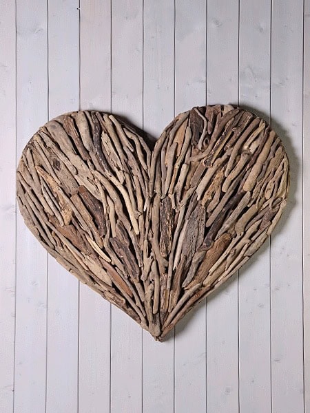 Holzdekoration - Hellbraun - Treibholz - Wanddekoration Herz - 100x120x20 cm