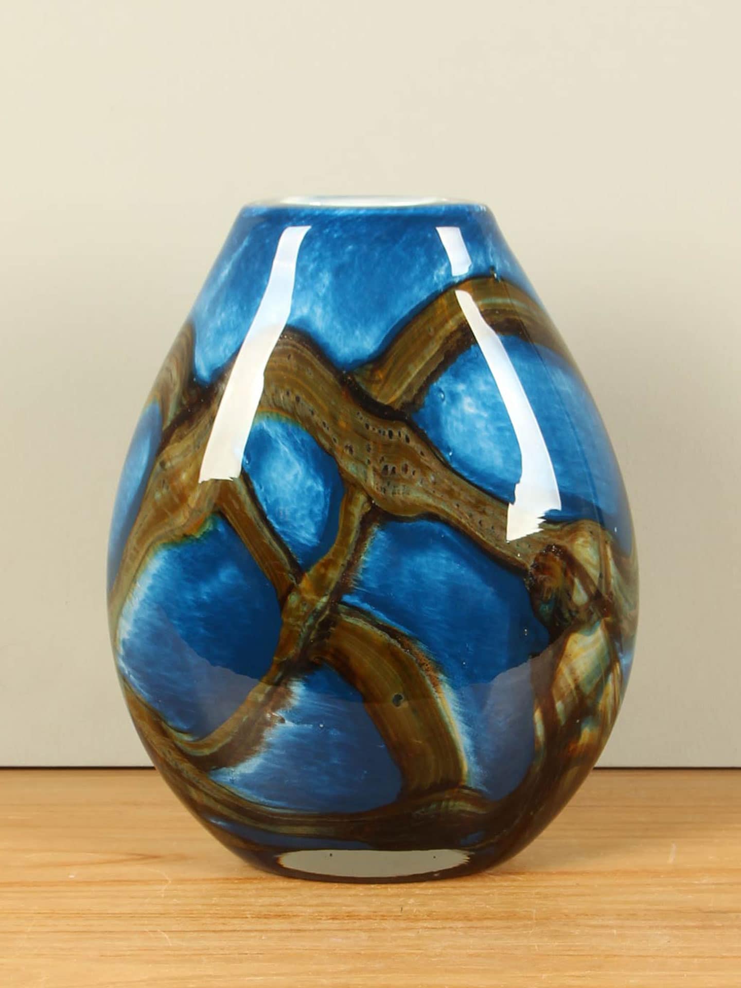 Vase - Blau - Glas - Blue Lagoon flach - 30x24x15 cm