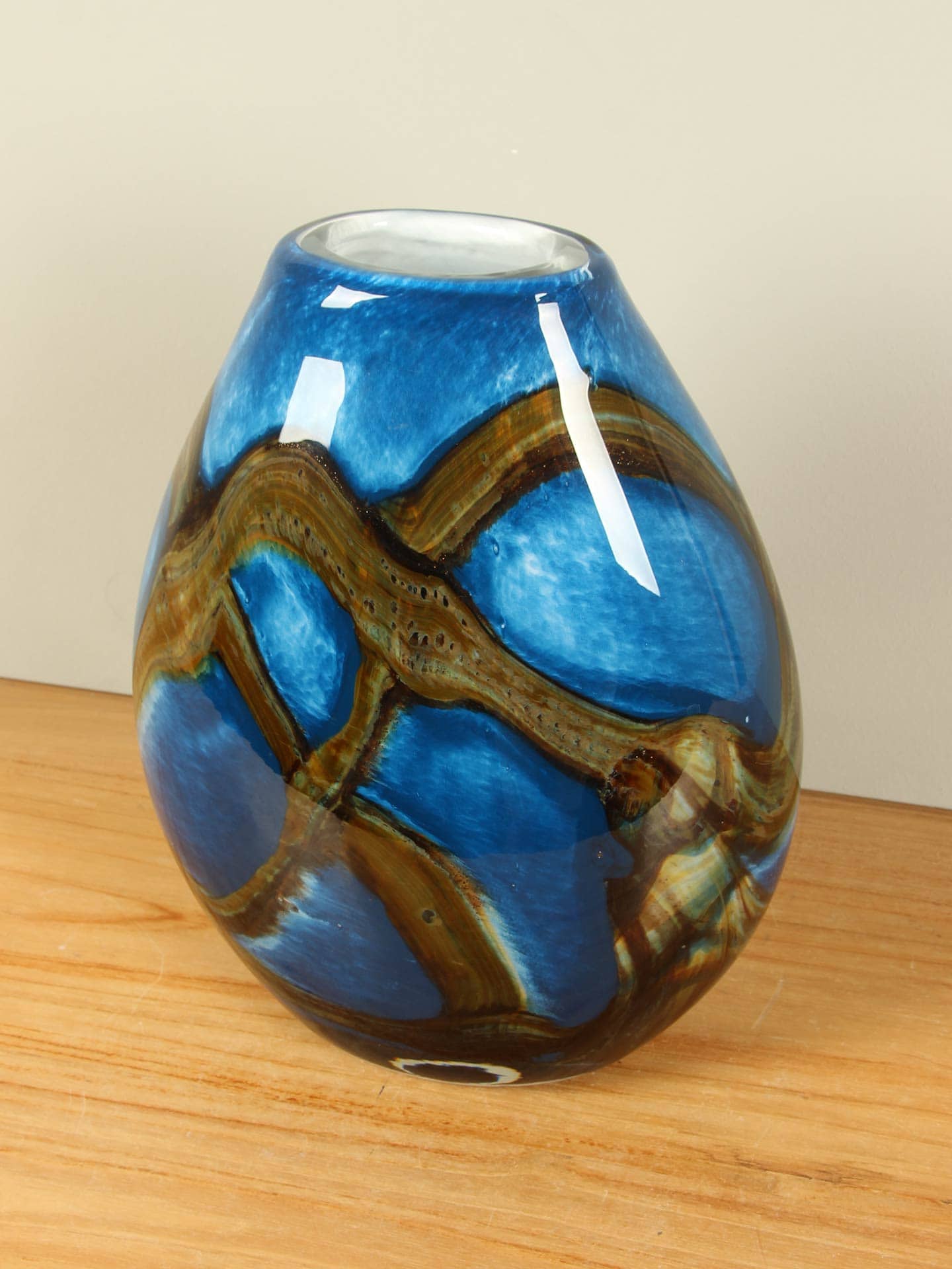 Vase - Blau - Glas - Blue Lagoon flach - 30x24x15 cm – Bild 3