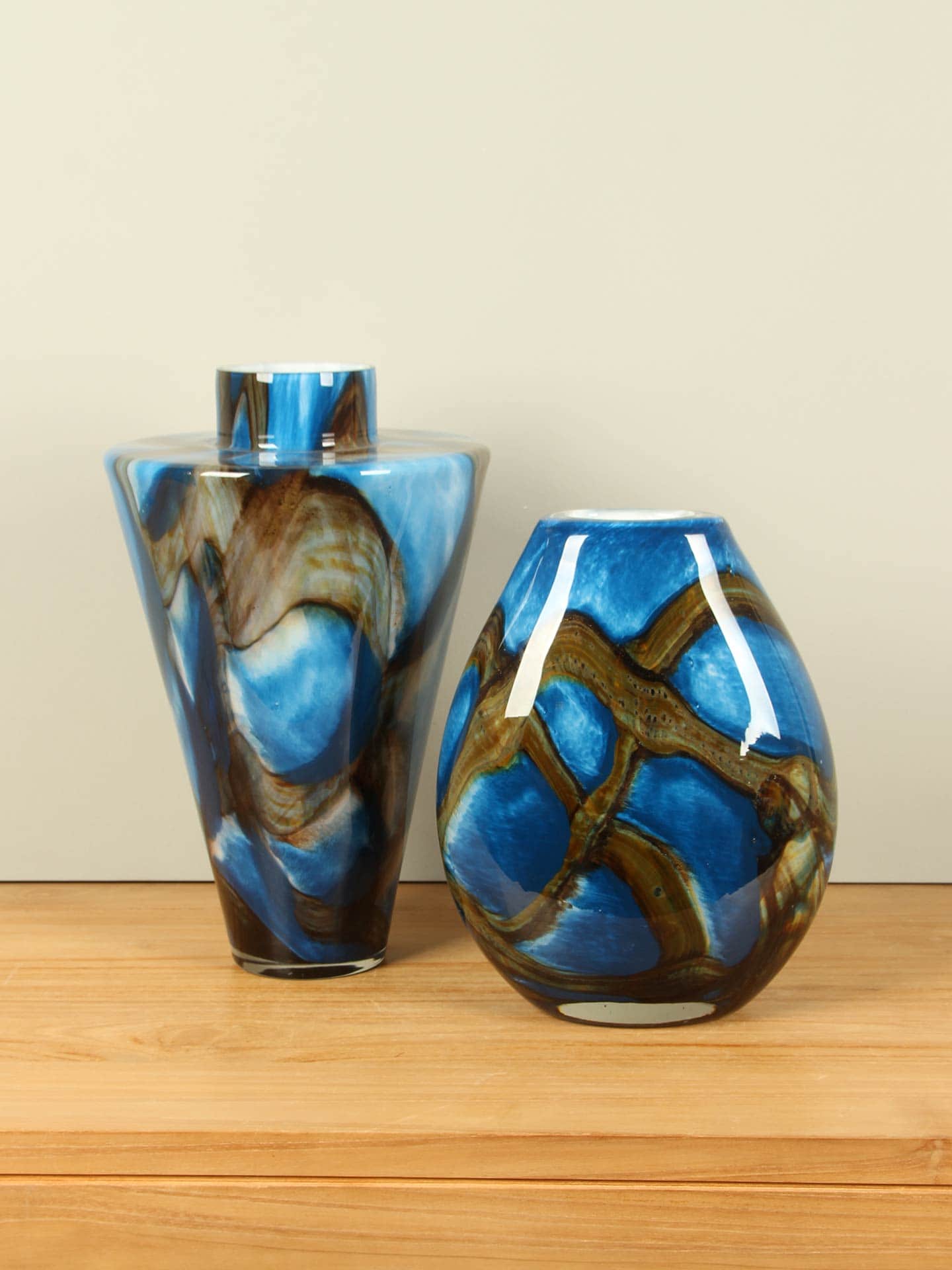 Vase - Blau - Glas - Blue Lagoon flach - 30x24x15 cm – Bild 4