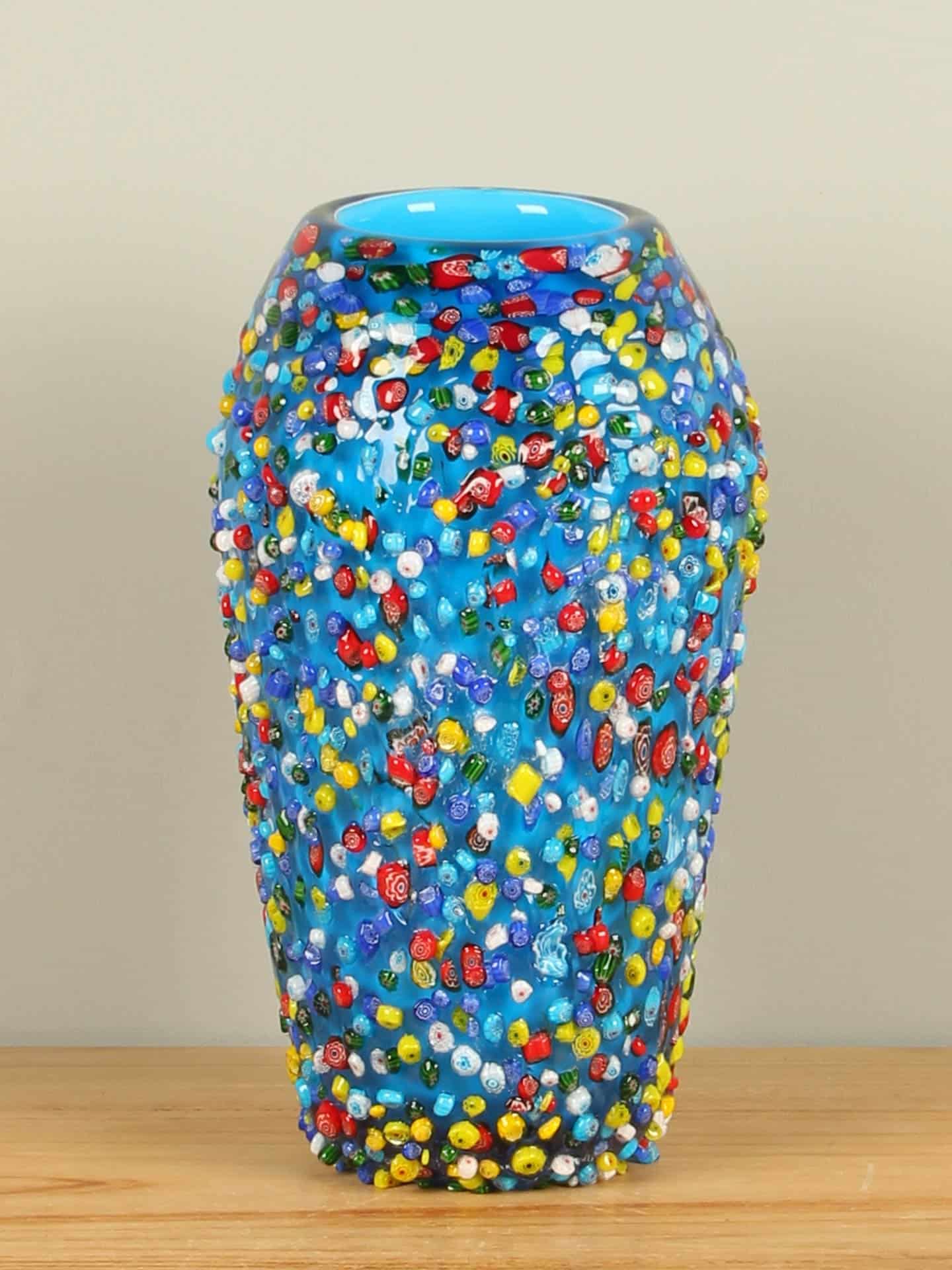 Vase - Blau - Glas - Bunte Vase mit Relief