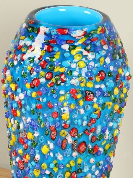 Vase - Blau - Glas - Bunte Vase mit Relief – Bild 2