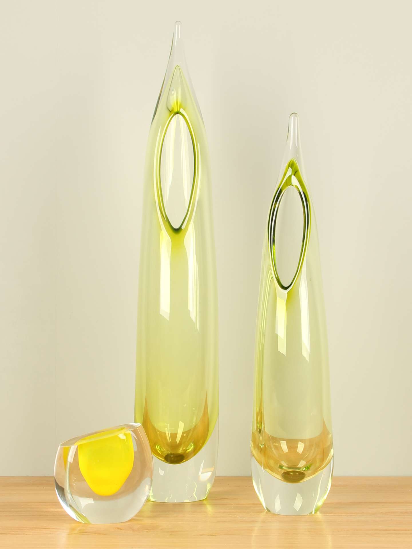 Vase - Gelb - Glas - Feather oliv – Bild 4