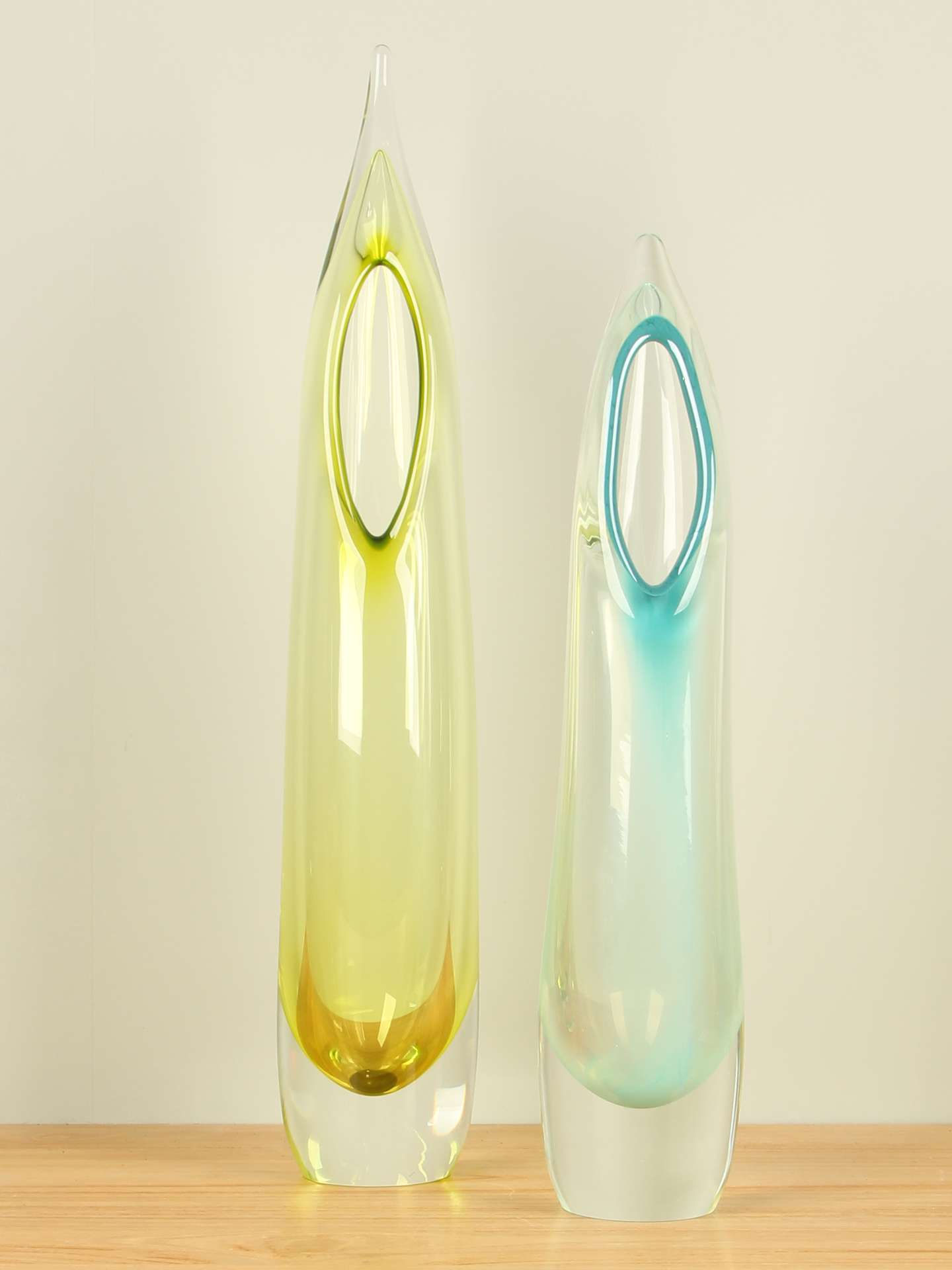 Vase - Gelb - Glas - Feather oliv – Bild 5
