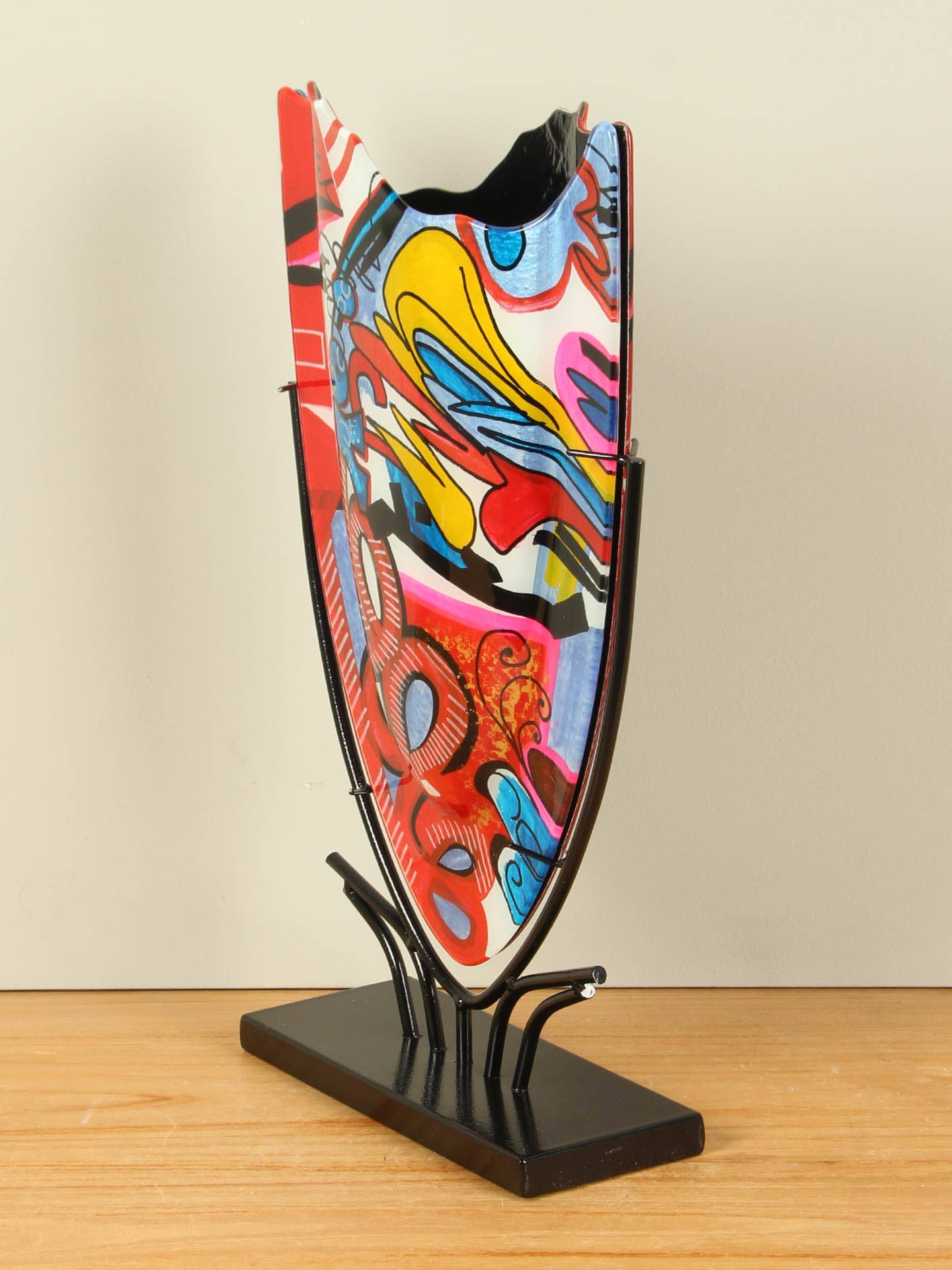 Vase - Multicolor - Glas - Graffiti auf Ständer - 49x29x10 cm – Bild 2