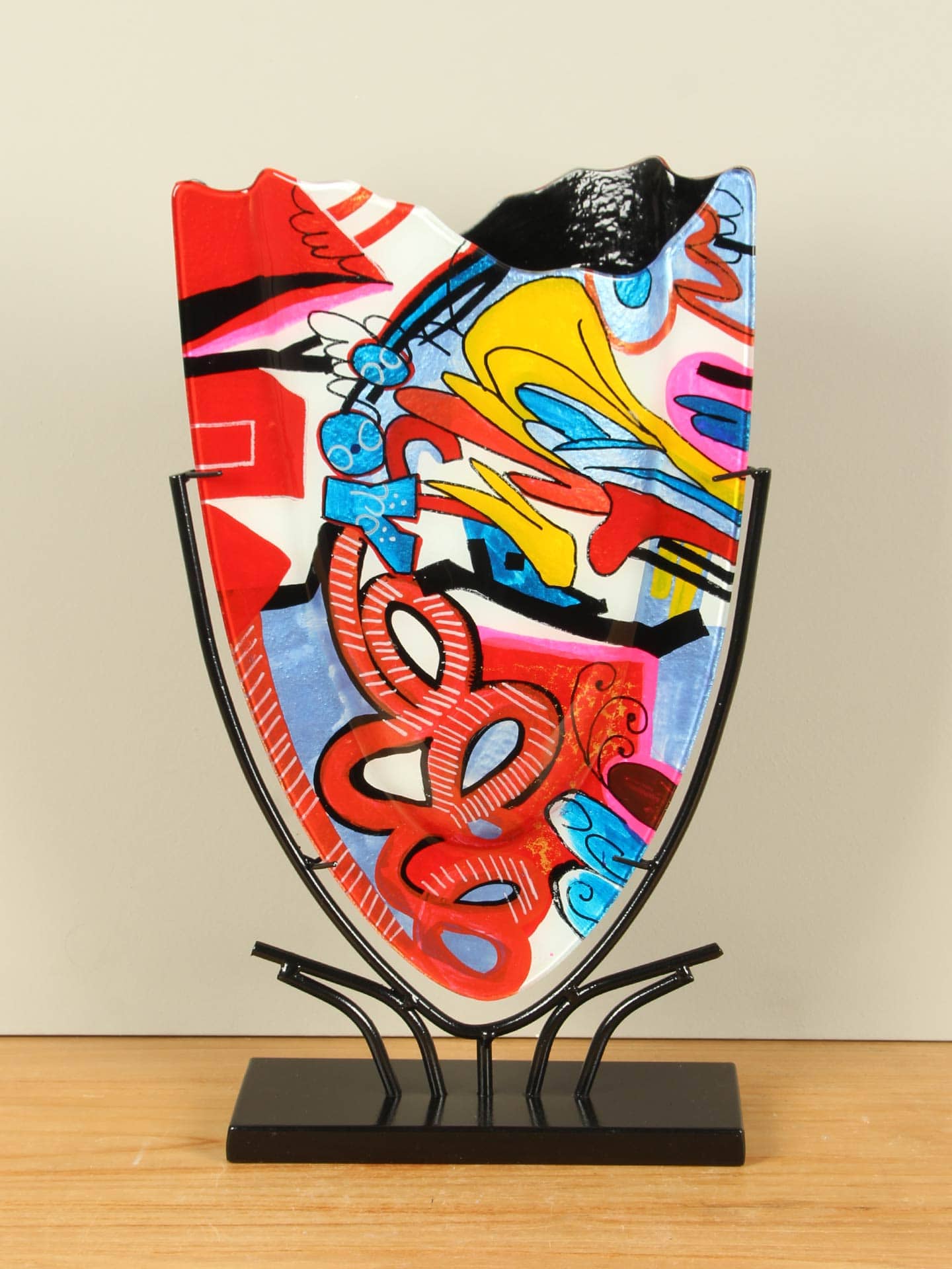 Vase - Multicolor - Glas - Graffiti auf Ständer - 49x29x10 cm – Bild 3