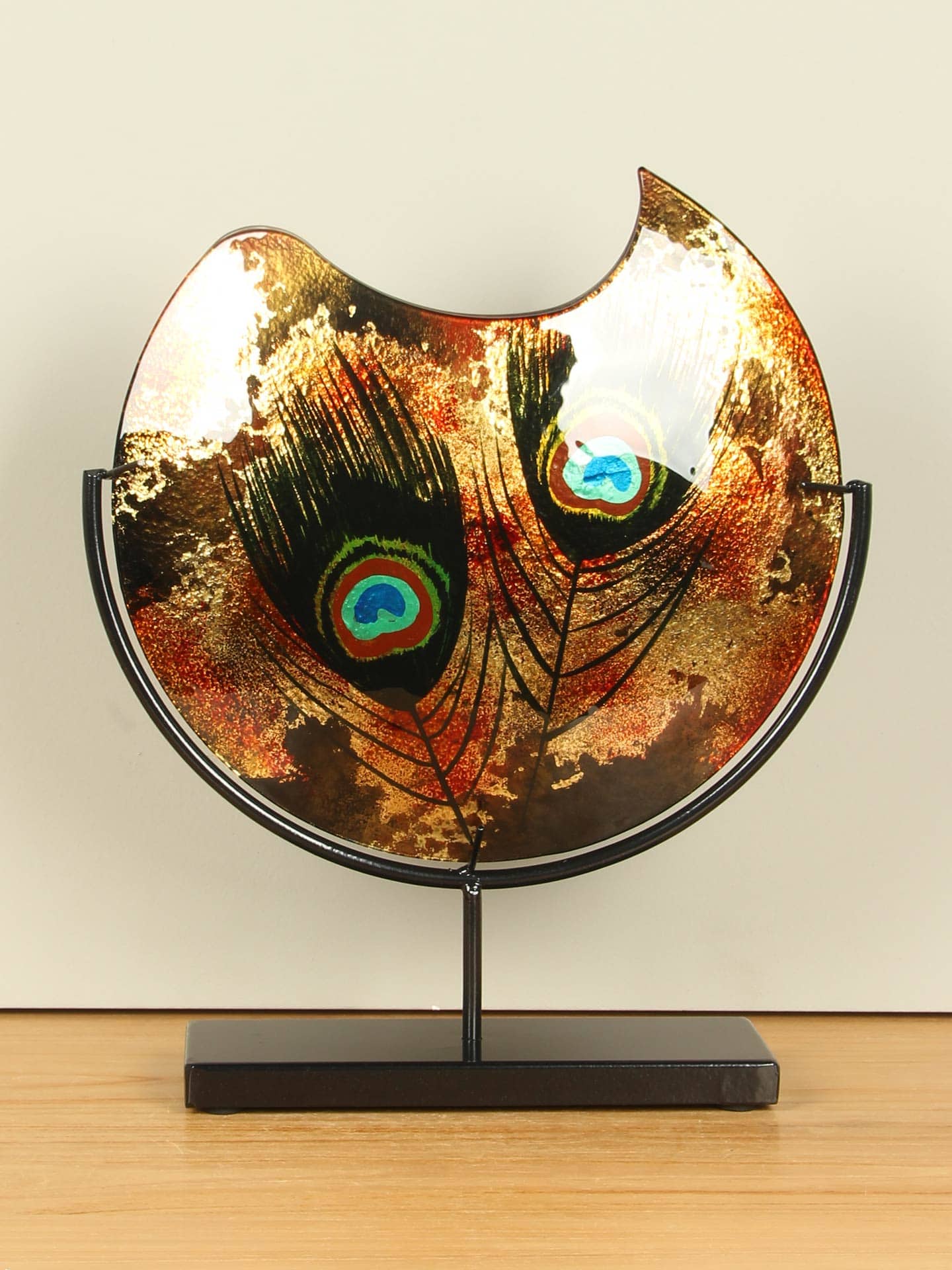 Vase - Multicolor - Glas - Pfau auf Ständer - 37x31x10 cm