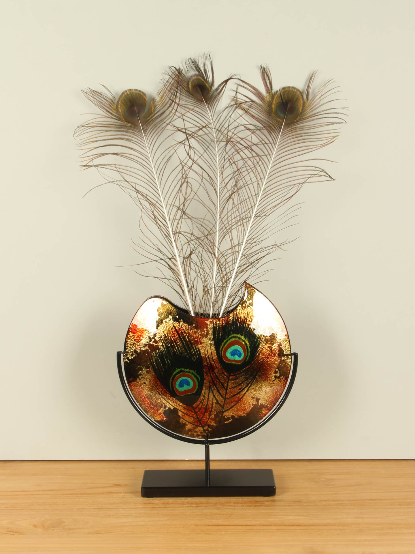 Vase - Multicolor - Glas - Pfau auf Ständer - 37x31x10 cm – Bild 3