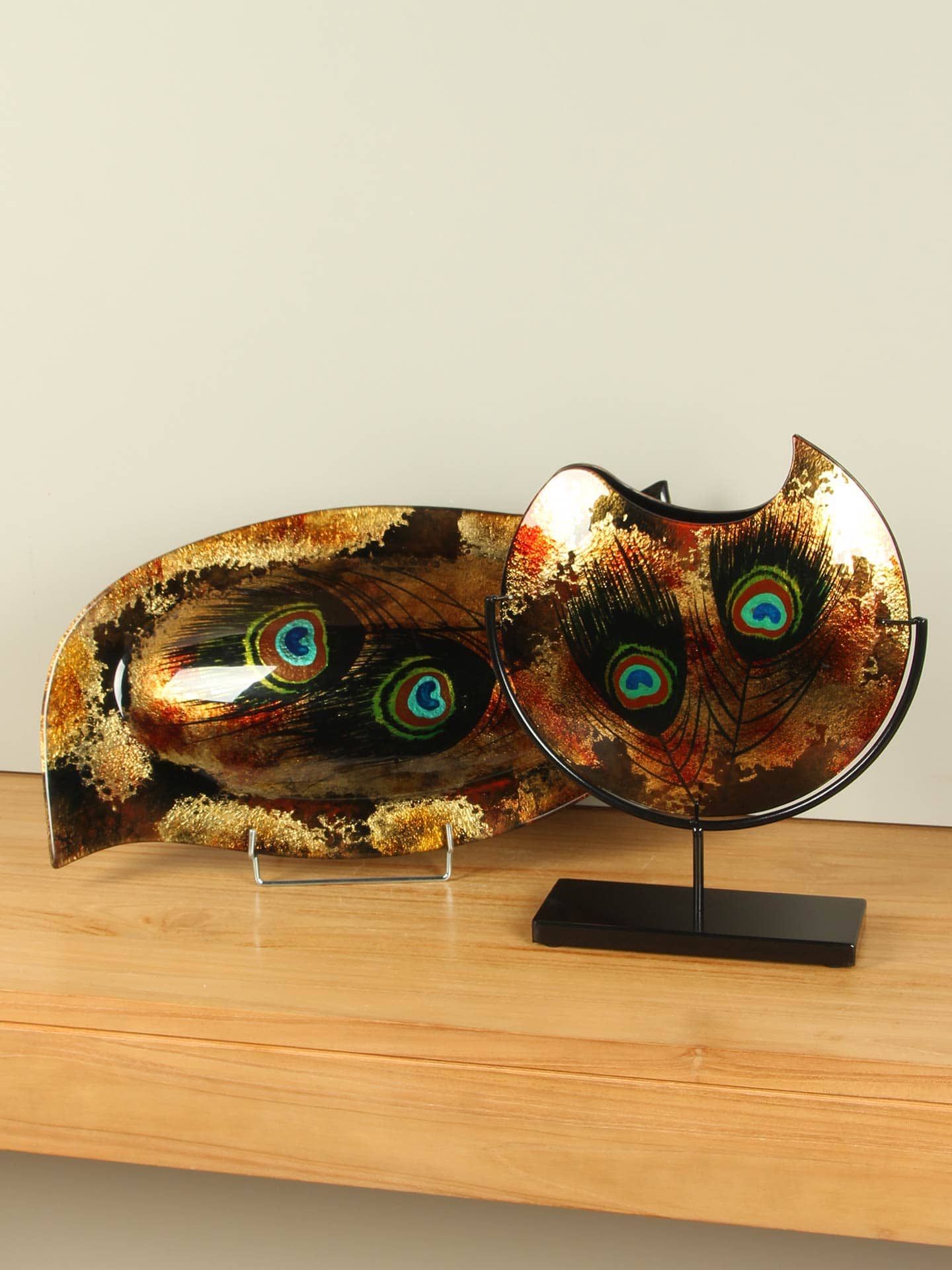 Vase - Multicolor - Glas - Pfau auf Ständer - 37x31x10 cm – Bild 5