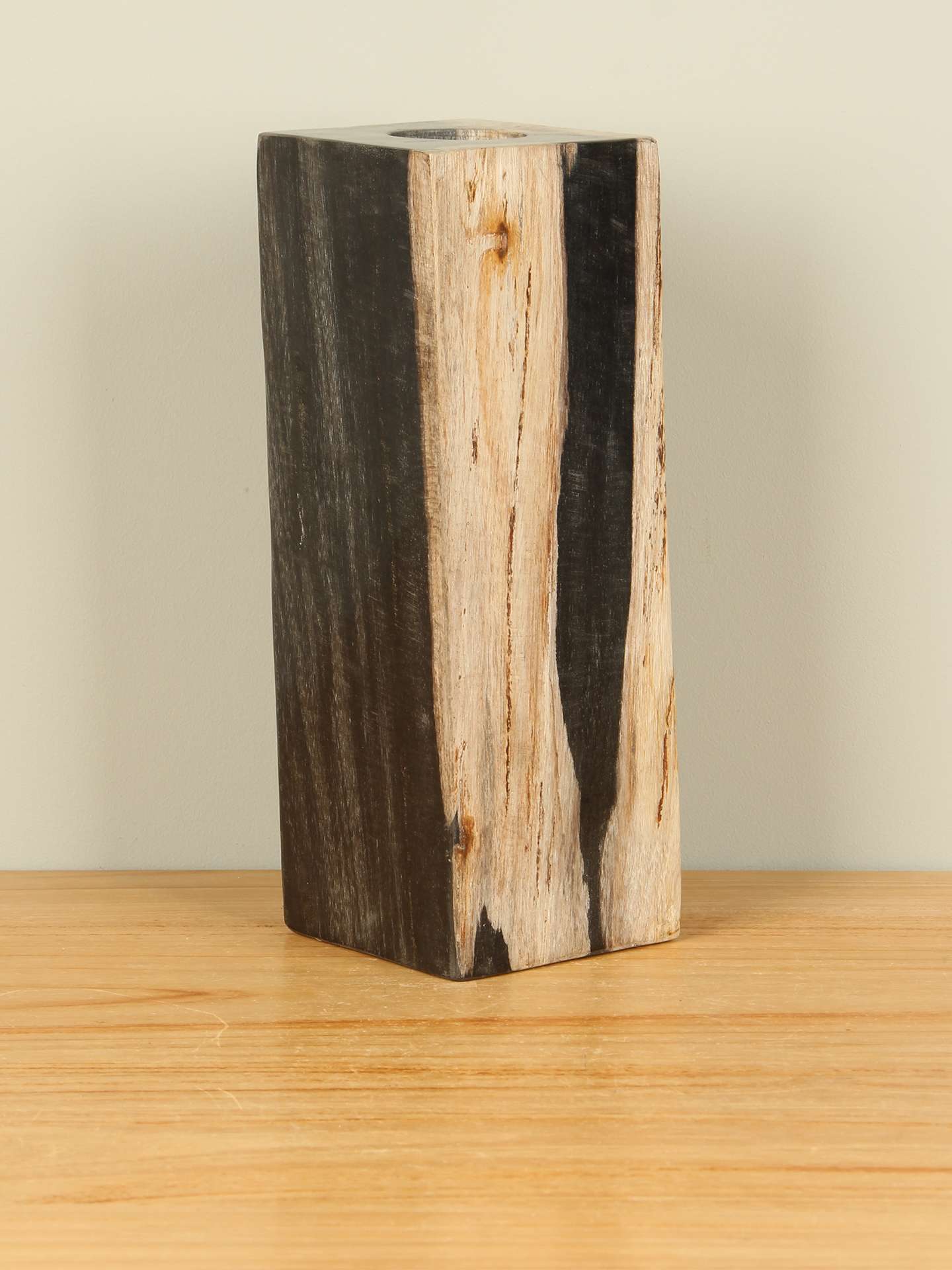 Teelichthalter - Schwarz - Versteinertes Holz - nr. 19 - 25x9x9 cm