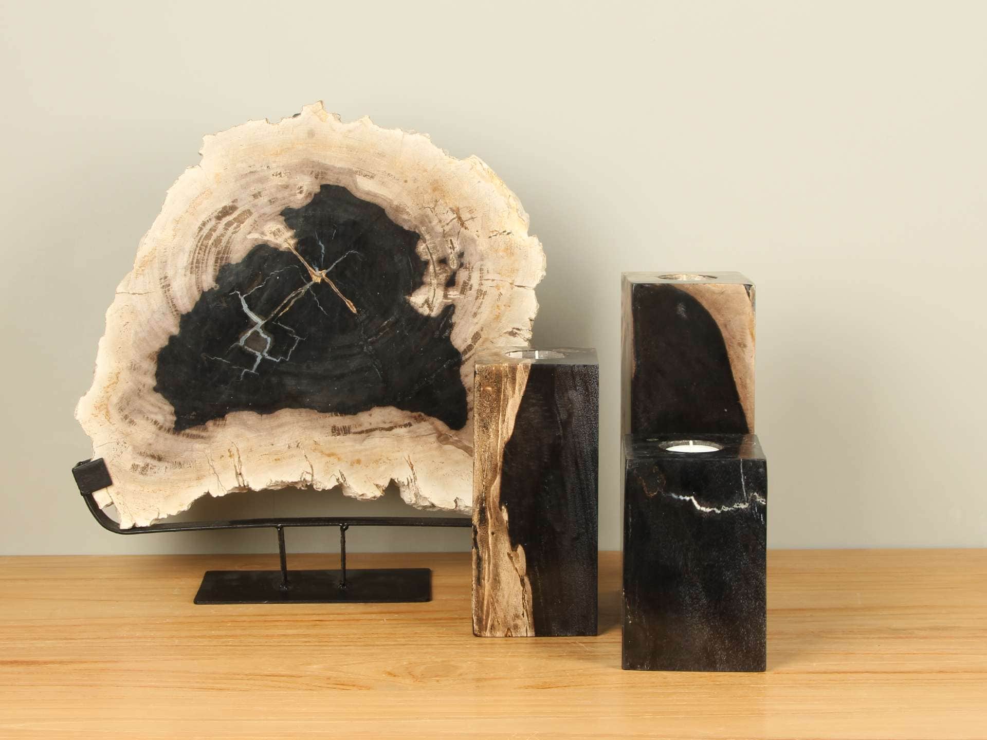 Teelichthalter - Schwarz - Versteinertes Holz - nr. 19 - 25x9x9 cm – Bild 4